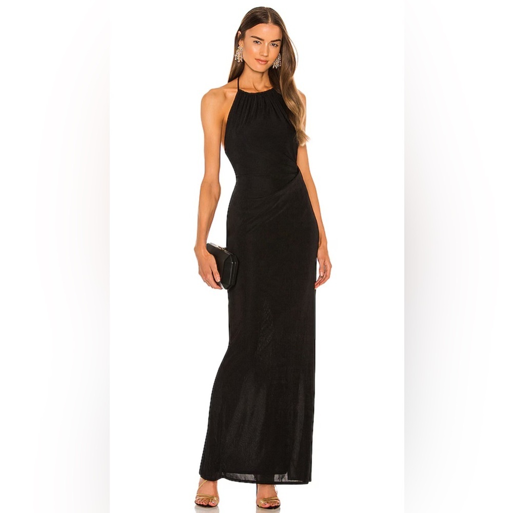 Black Halter Neck Ruched Side Slit Maxi Dress Gown Evening Party Formal sz M - Picture 3 of 10